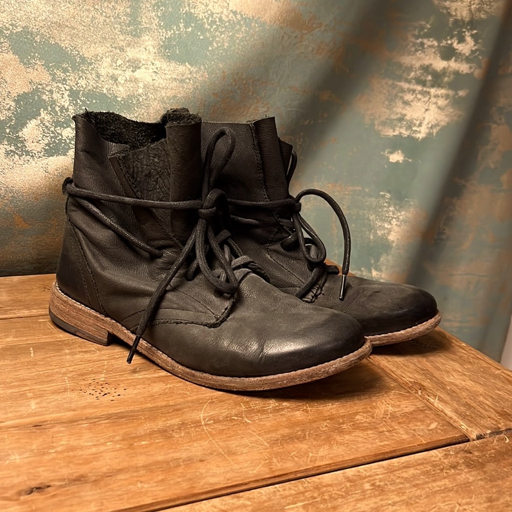 Black leather booties